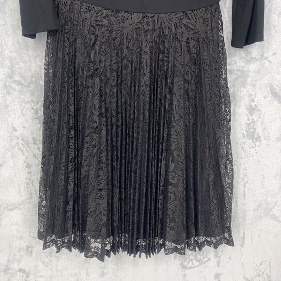 Talbots Dress Womens 10 Black Ponte 3/4 Sleeve Top Pleated Lace Skirt - Picture 3 of 15